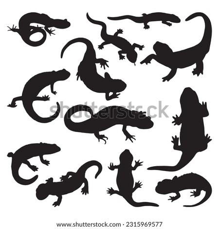 salamander silhouette set collection isolated black on white background vector illustration