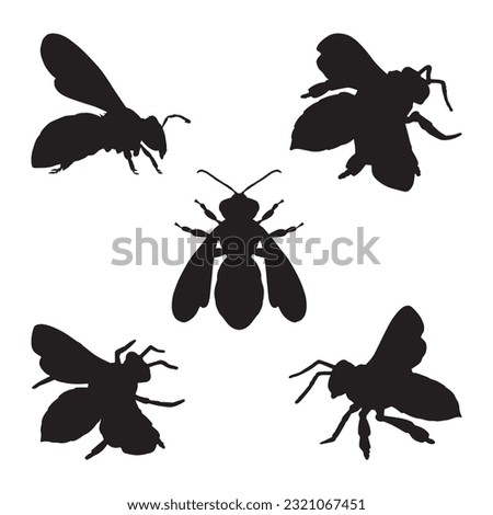 bee silhouette set collection isolated black on white background vector illustration