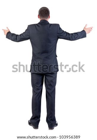 Back View Of Adult Business Man . Businessman In Black Suit. Rear View ...