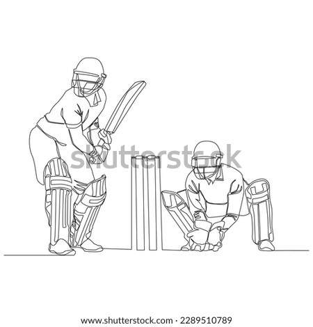 Cricket players continue line drawing vector illustration