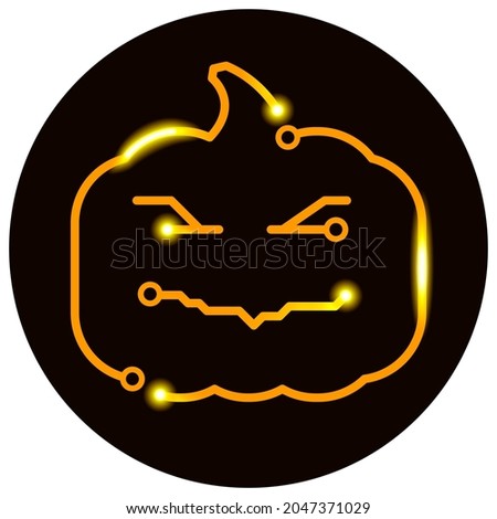 Halloween vector illustration icon of circuit pattern in the shape of orange spooky jack o lantern face
