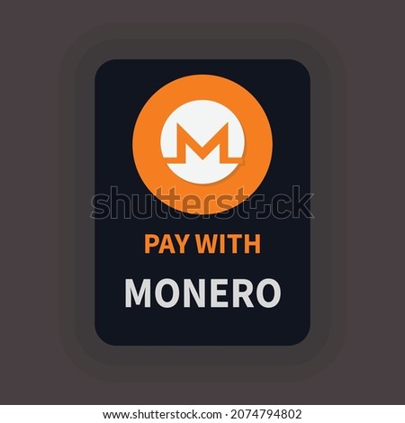 Pay with Monero flat card design. Crypto Pay with Monero icon for web design, templates and infographics.