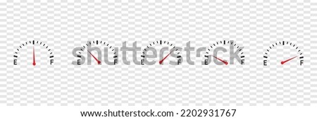 Fuel gauge indicating metre vector icon set. Modern vector set design Stok fotoğraf © 