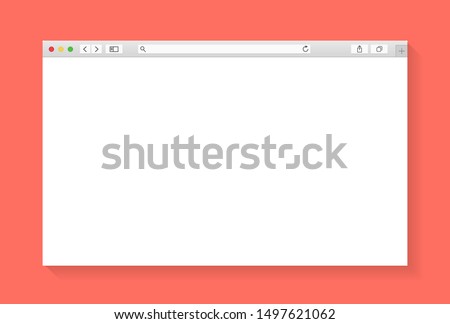 Modern browser window design isolated on living coral background. Web window screen mockup. Internet empty page concept with shadow. Vector illustration