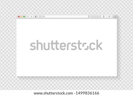 Modern browser window design isolated on transparent background. Web window screen mockup. Internet empty page concept with shadow. Vector illustration
