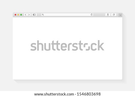 Modern browser window design isolated on white background. Web window screen mockup. Internet empty page concept with shadow. Vector illustration