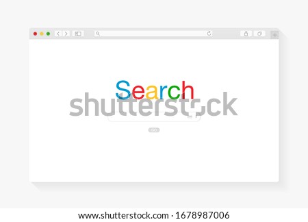 Modern browser window design isolated on white background. Web window screen mockup. Search internet page concept with shadow. Vector illustration