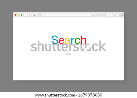 Modern browser window design isolated on dark grey background. Web window screen mockup. Search internet page concept with shadow. Vector illustration
