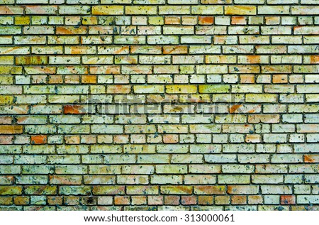 Texture of green multicolored brick wall