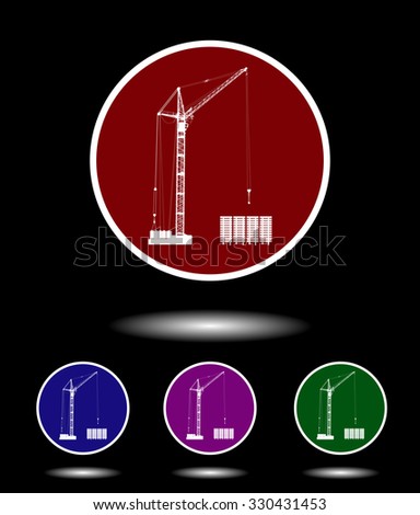 Vector icon logo set 3 in 1 with modern white detailed crane on red, blue, violet and green background isolated on black highlighted