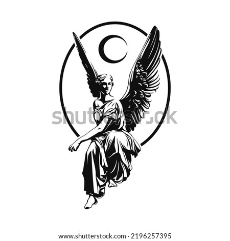 winged female angel vector illustration