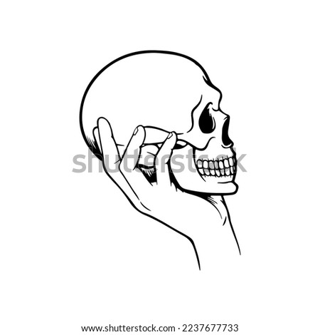 vector illustration of a hand holding a skull