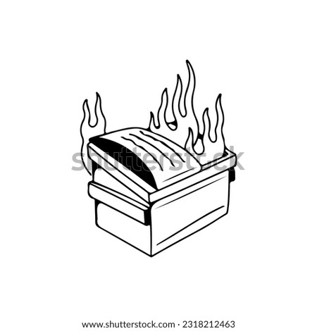 vector illustration of trash can with fire
