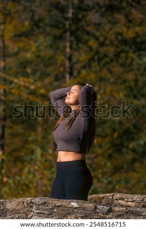 Similar – Image, Stock Photo Young woman on bridge smiling at camera