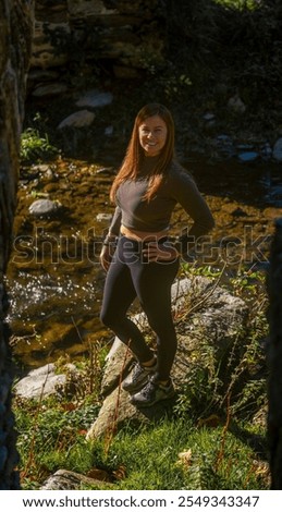 Similar – Image, Stock Photo Smiling woman dressed sportswear with rolled pilates mat in a park