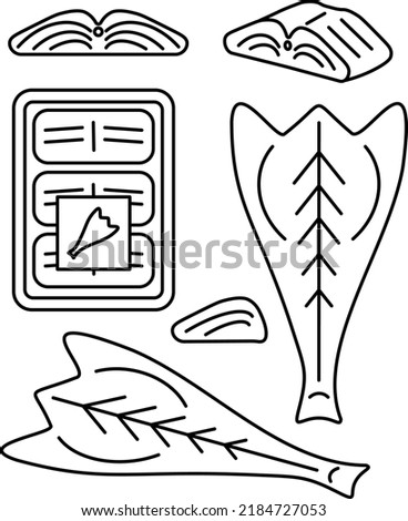 Fish fillet icon set. Bacalhau cod fish portuguese dish vector illustration in black outline design.