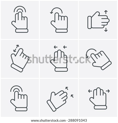 Line Icons Style Basic human gestures using modern digital devices Icons Set, Vector Design