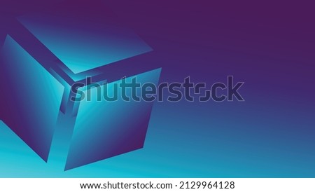 vector background in gradient blue. At the top left is a cube with a transparent edge and in the corner of the edge is another inserted small cube in the same style.