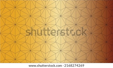 Vector wallpaper with gold gradient background. Fill from lines folded into hexagons. Three hexagons with lines to the center of the group.