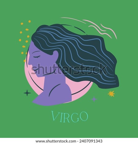 Vector illustration of zodiac signs. Virgo. Latin title below illustration: 