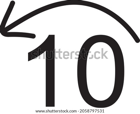 Arrow icon black vector with number ten. Skip back 10 second. Isolated on white background. Vector illustration