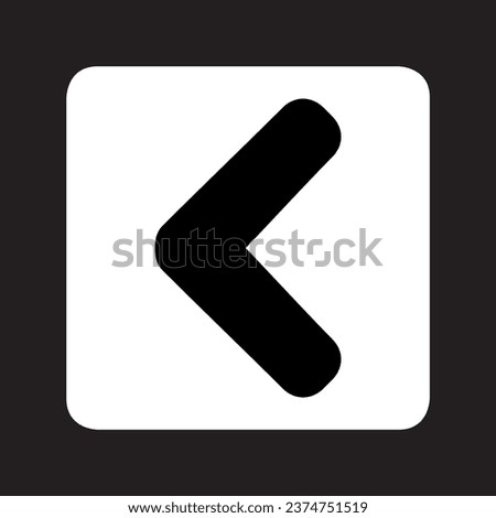 Left arrow icon vector. Prev logo design. Left arrow vector icon illustration in square isolated on black background