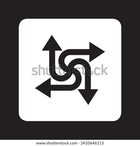 Four directions icon vector. Four side arrow logo design. Arrows pointing in different directions vector icon illustration in square isolated on black background