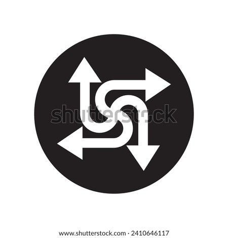 Four directions icon vector. Four side arrow logo design. Arrows pointing in different directions vector icon illustration in circle isolated on white background