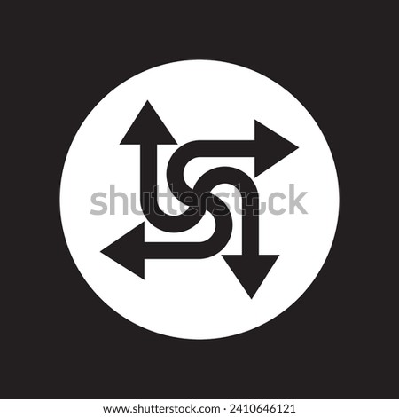 Four directions icon vector. Four side arrow logo design. Arrows pointing in different directions vector icon illustration in circle isolated on black background