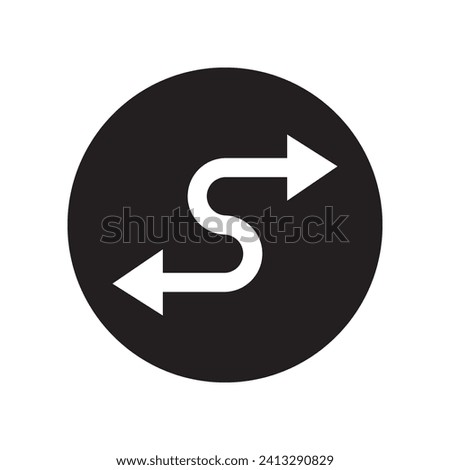 Double arrow icon vector. Zigzag logo design. Curved vector icon illustration in circle isolated on white background