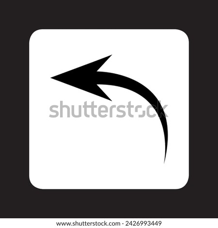 Curved arrow icon vector. Arrow pointer logo design. Arrow left vector icon illustration in square isolated on black background