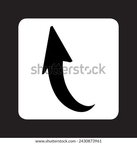 Curved arrow icon vector. Arrow pointer logo design. Arrow up vector icon illustration in square isolated on black background