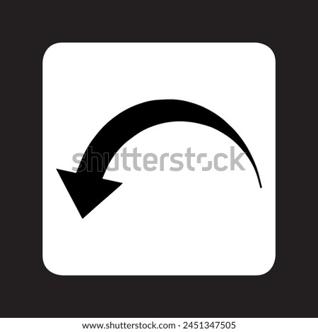 Curved arrow icon vector. Arrow pointer logo design. Arrow down vector icon illustration in square isolated on black background