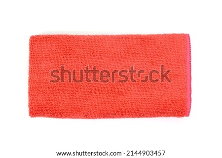 Red microfiber cloths isolated on white. Row of Colorful microfiber towels. Imagine de stoc © 