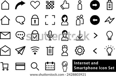  Illustration set of icons related to smartphones and the Internet.Parts are  mainly left as strokes (not expanded to fills)  to be editable easily.