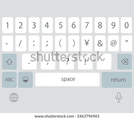 Illustration of a keyboard for English input -number input mode- on a smartphone (screen after the spacebar is displayed)