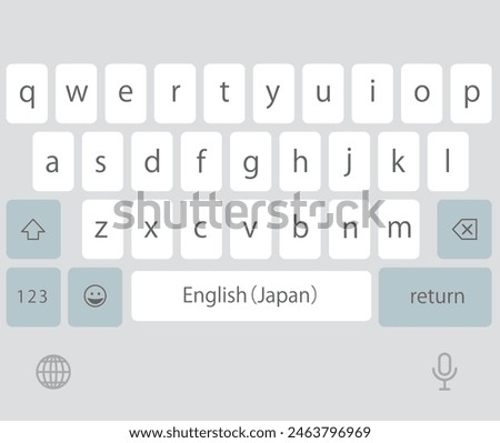 Illustration of a smartphone keyboard for English input-Alphabetic Input Mode (screen before the spacebar is displayed)
