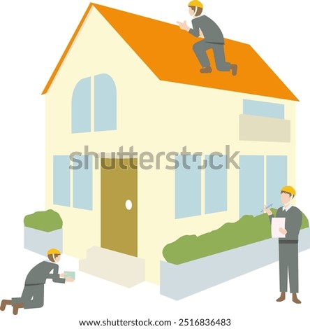 Illustration of a worker inspecting and inspecting a house