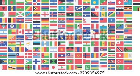 Vector Image Of Collection Of 195 World's Flags, Isolated On Transparent Background.