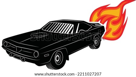 Vector Image Of A Sports Car With Exhaust Pipes On Fire, Isolated On Transparent Background.