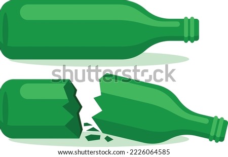 Vector Image Of Broken Glass Bottle, Isolated On Transparent Background.