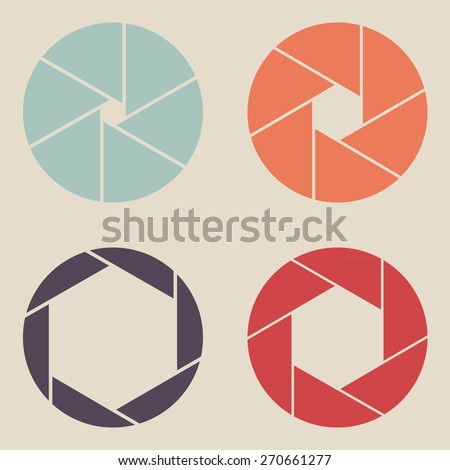 Set of colorful shutter aperture icon symbol. Vector flat illustration