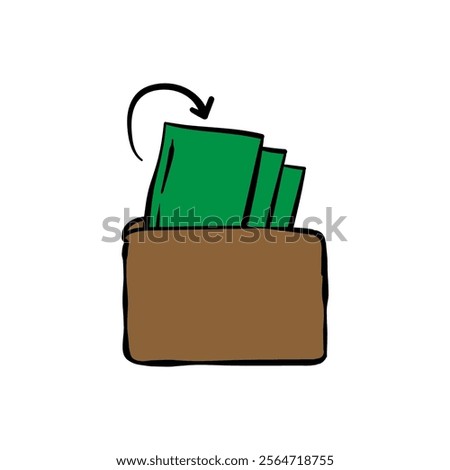 Hand drawn wallet filled with money illustration isolated. Suitable for presentation, web, graphic design needs 