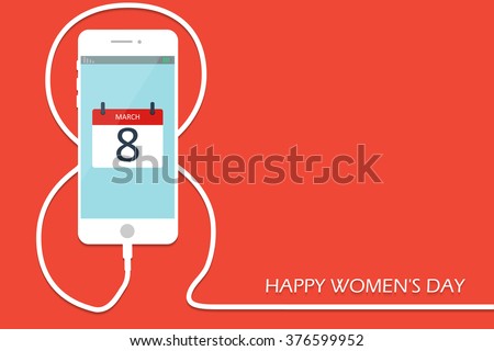 Phone with line eight wire. Outline 8 March smartphone, International Women's Day. Eps10. Vector illustration.
