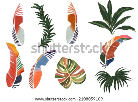 tropical leaves colorful nature hand painted gouache plants digital watercolor Foto d'archivio © 