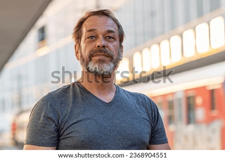 Similar – Image, Stock Photo caucasian man with beard, dressed in black leather jacket