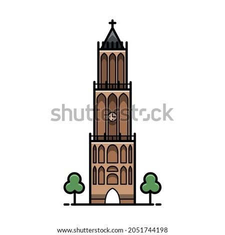 Dom tower of Utrecht, domtoren cathedral vector icon isolated on white background