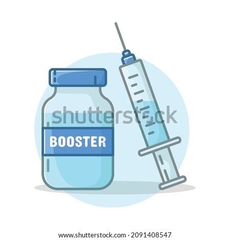 Covid-19 booster shot vaccination dose vector outline colored icon, immunity protection against corona virus illustration, isolated on white background.