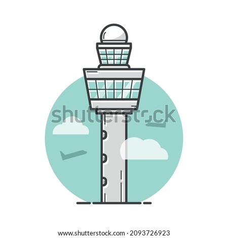 Schiphol Airport, Amsterdam airline vector icon, traffic control tower, travel the Netherlands, isolated on white background.