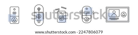 Video doorbell modern line icon set, audio intercom device concept, videophone modern style vector icons, camera security emblems, remote monitor symbols isolated on white background